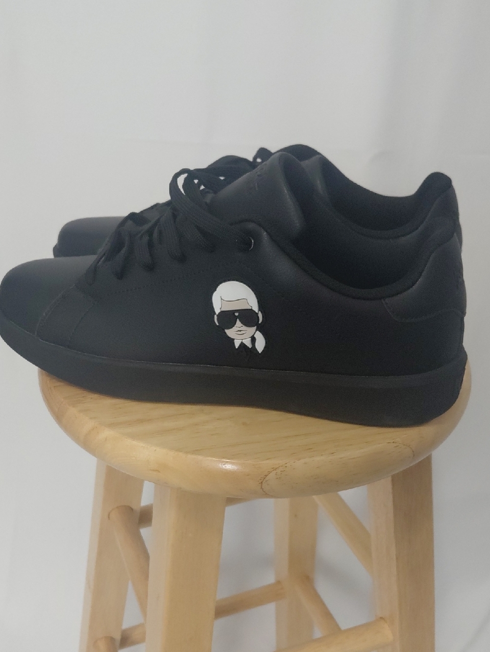 Karl Lagerfeld Black Kids Sneakers with White Cartoon Karl Accent